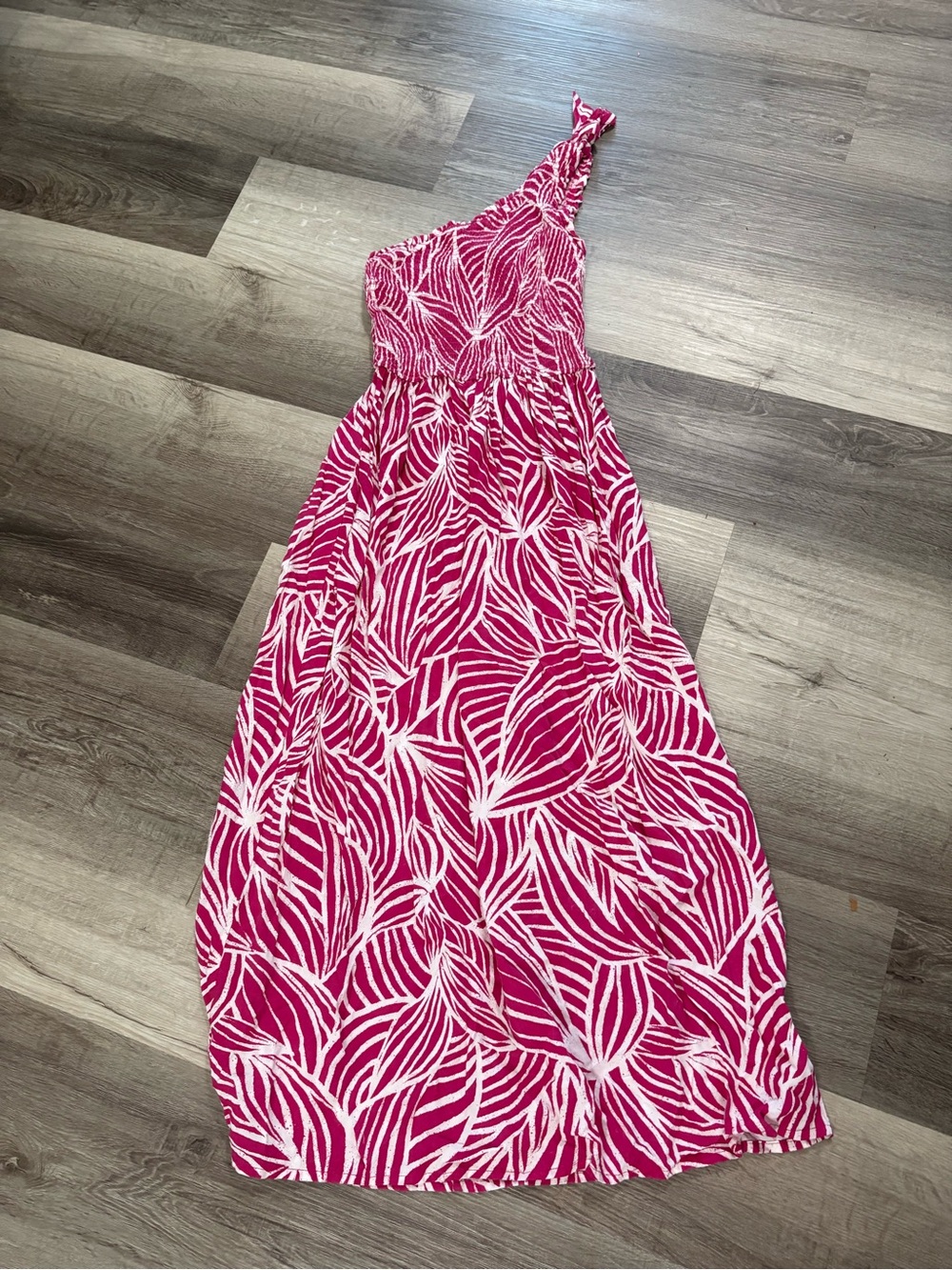 Japna Fuchsia and White One-Shoulder Maxi Dress